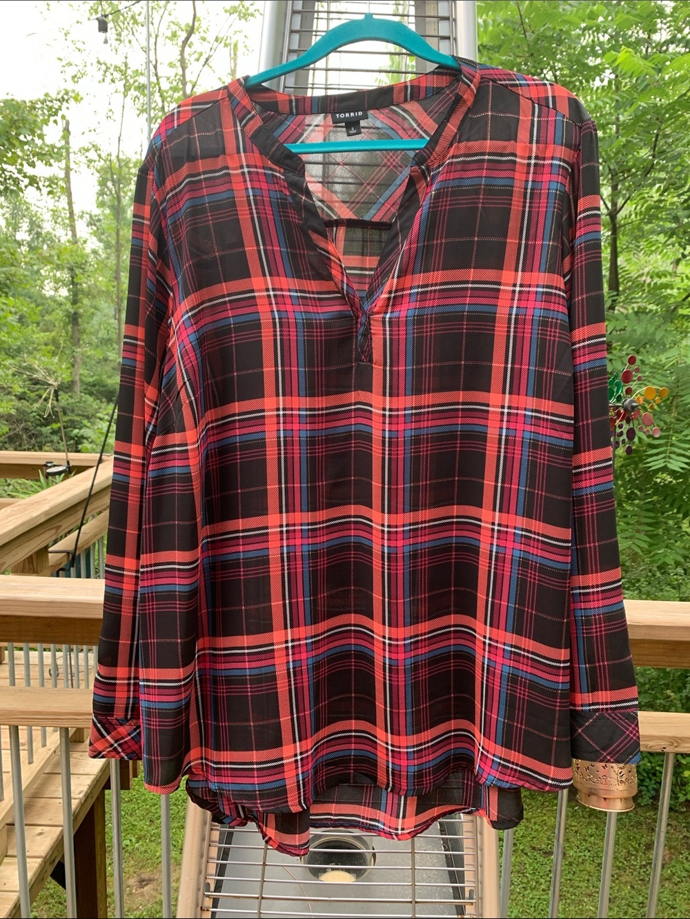 torrid Black & Red Plaid V-Neck Long Sleeve Blouse
